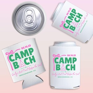 Camp Bach Can Cooler, Personalized Koozie, Camping Bachelorette, Lake Bachelorette, Wedding Coozies, Cabin Crew Bach, Custom Can Coolers