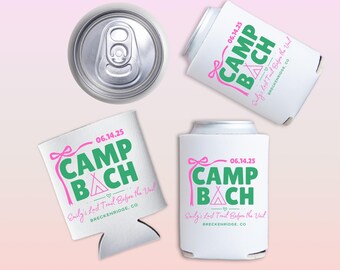 Camp Bach Can Cooler, Personalized Koozie, Camping Bachelorette, Lake Bachelorette, Wedding Coozies, Cabin Crew Bach, Custom Can Coolers