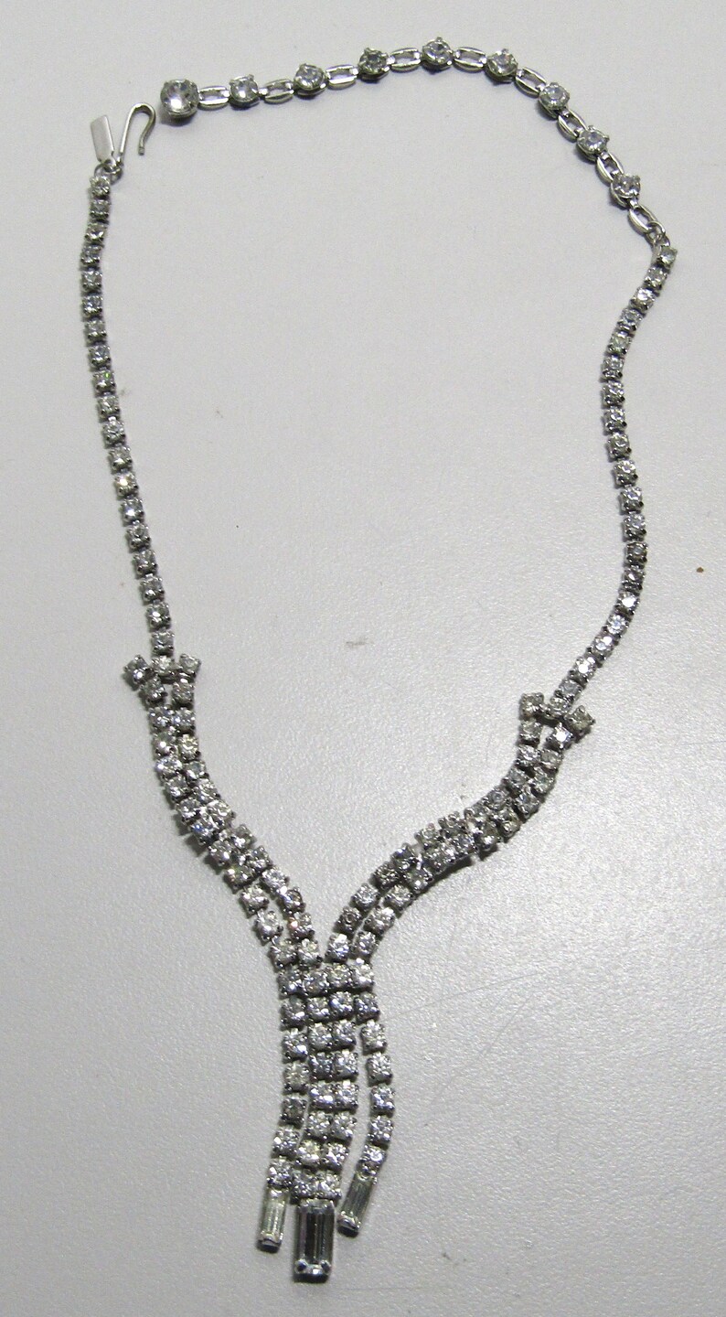 Vintage DUANE Jewelry Silver Tone Clear Rhinestone Crystal 16 Choker