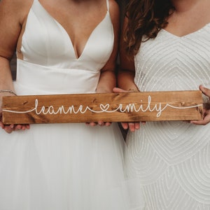 Personalized Gay Lesbian Wedding Gift - Joined Hearts Couple Sign - Rustic Wedding Sign -  Lesbian Gay Couple Gift - Heart in Middle Sign