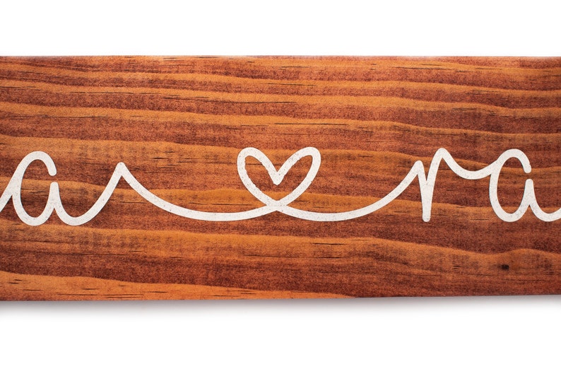 May include: Wooden sign with the words "Mama" and "Papa" connected by a heart.