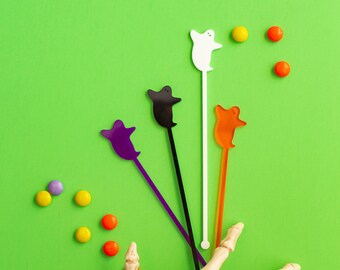 Ghost Stir Sticks - Halloween Cocktail Stir Sticks - Ghost Swizzle Sticks - Pastel Ghost - Pastel Halloween Party - Halloween Barwear - Boo