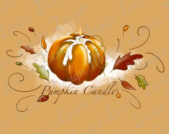 Pumpkin Candle, digital painting PNG, hand drawn, instant download clipart, stickers, sublimation graphics and framed art illustration