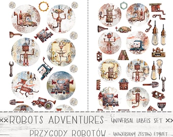 Junk Journal Set / Extra Set / Universal Labels Set -- Craft O Clock Collection "Robots Adventures" -- Set of your choice