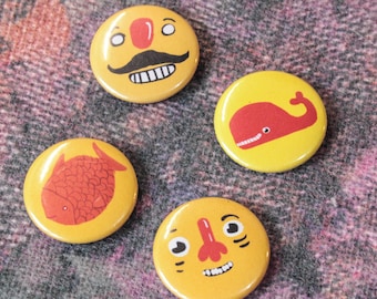 Illustrated Pins, Set of 4, 25 Ø