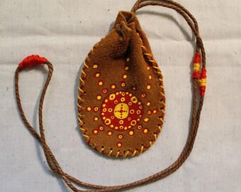 Buckskin Medicine Pouch | Medicine Circle | Leather Bag | Eternal Connection | Mandala Meditation| Shoulder Neck Strap | Four Directions