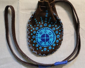 Leather Medicine Pouch | Medicine Circle | Leather Bag | Eternal Connection | Mandala Meditation| Shoulder Neck Strap | Four Directions