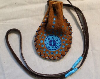 Buckskin Medicine Pouch | Medicine Circle | Leather Bag | Eternal Connection | Mandala Meditation| Shoulder Neck Strap | Four Directions