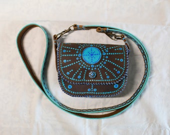 Mini Hand-Painted Leather Faire Purse | Unique Wearable Art | Festival Convention Accessory | Medicine Circle Bag | Boho Bohemian Wild