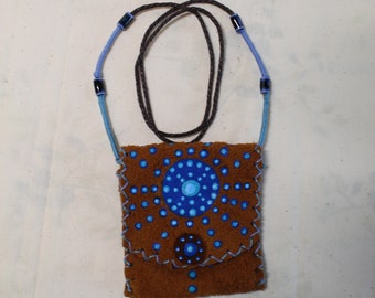 Elk-hide Medicine Pouch | Medicine Circle | Leather Bag | Eternal Connection | Mandala Meditation| Shoulder Neck Strap | Four Directions