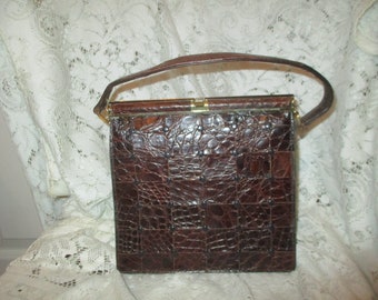 Lesco croc embossed studded patchwork satchel