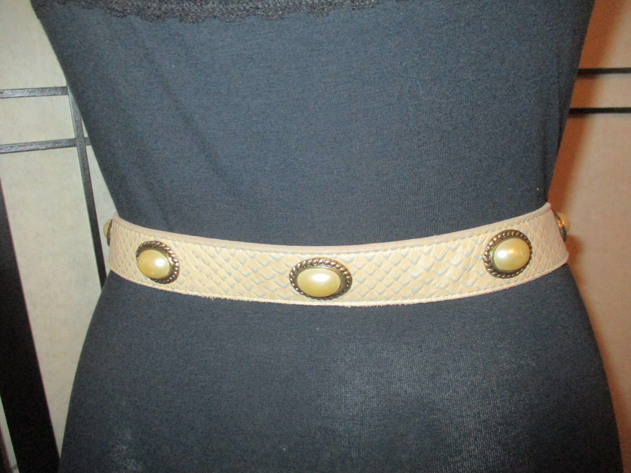 Leatherock Snakeskin Embossed Belt With Faux Pearl 