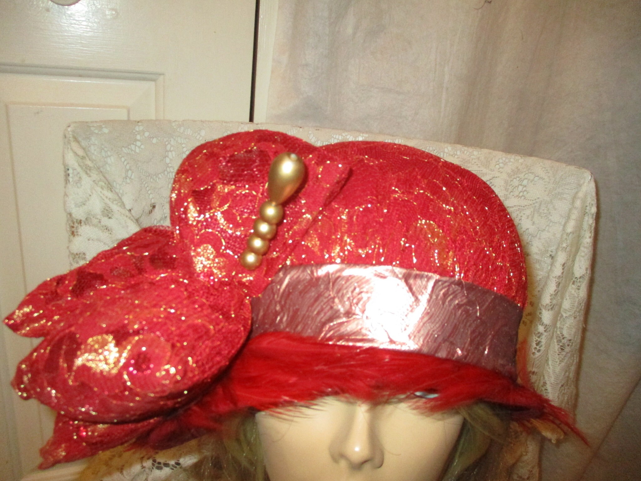 Mr. John Moderne Wool Flet Cloche With Lace Bow and Feather  display picture 1