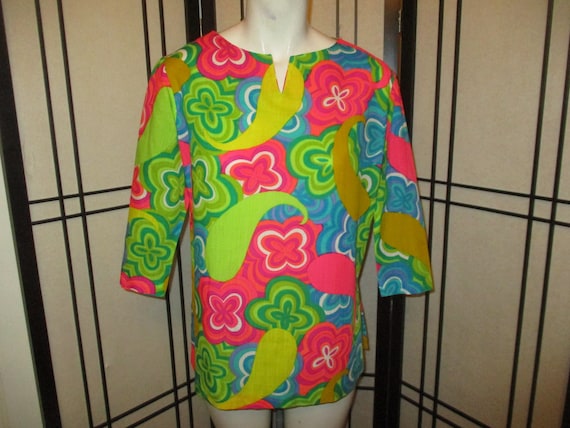 mod floral/paisley print button down back 3/4 sle… - image 1