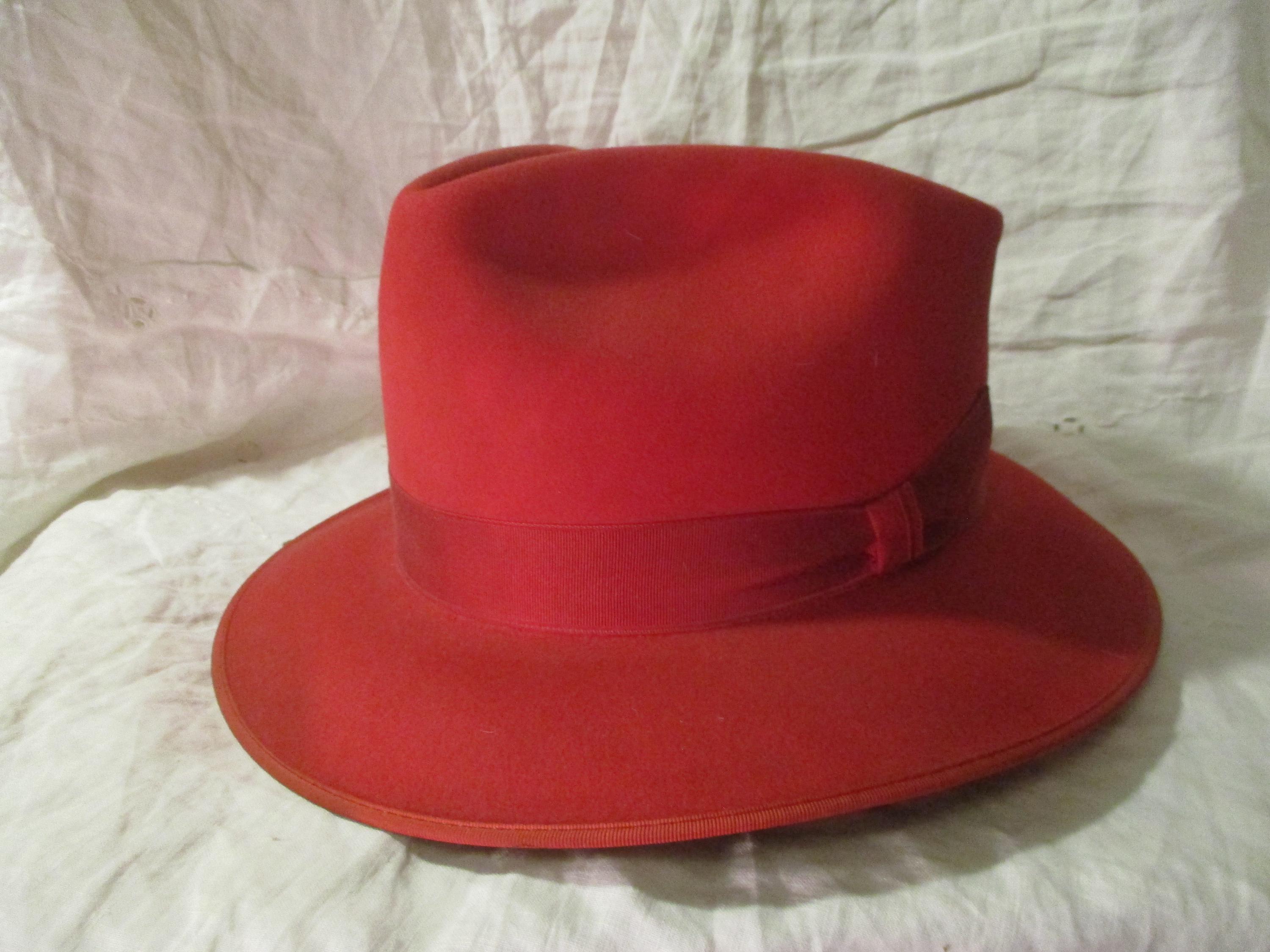 Beaver Brand Hats Vintage Distressed Red 5X Fur Felt Fedora 