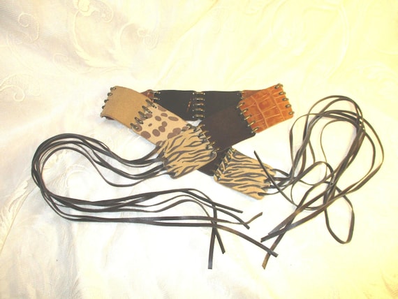 fringed leather patch belt - image 1