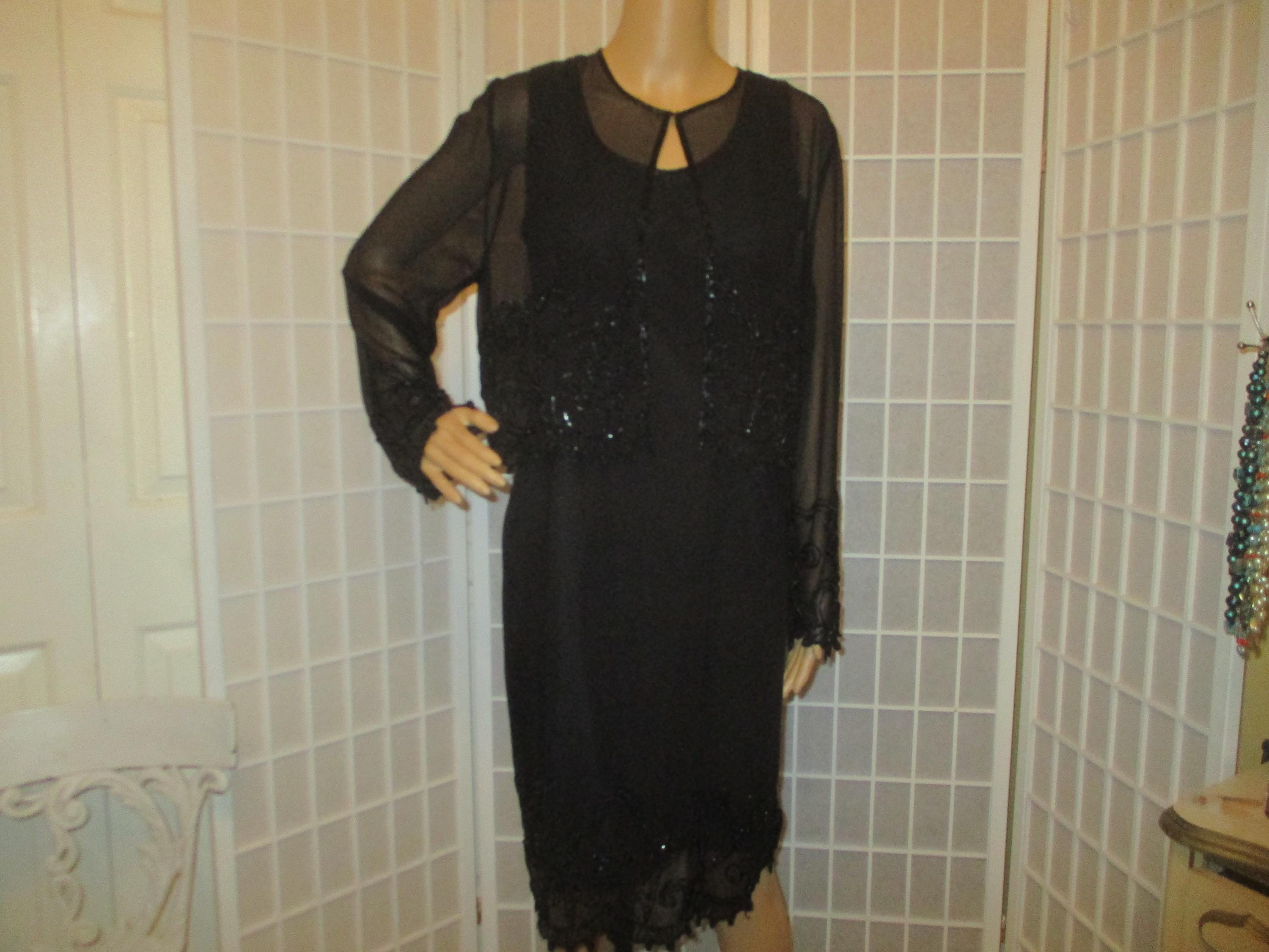 j kara beaded jacket dress J Kara Beaded Black Dress and Jacket Set