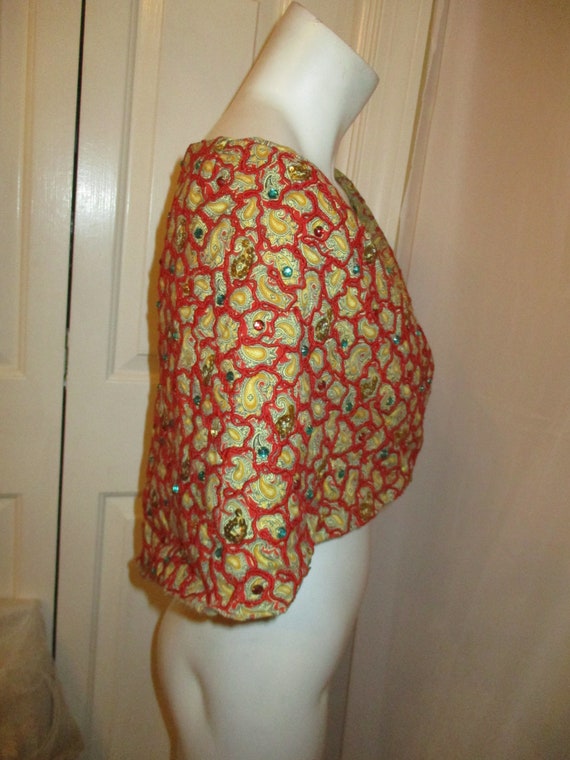 Antique handmade shawl/vest with rhinestones & se… - image 4