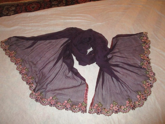 huge sheer silk crepe embroidered wrap - image 1