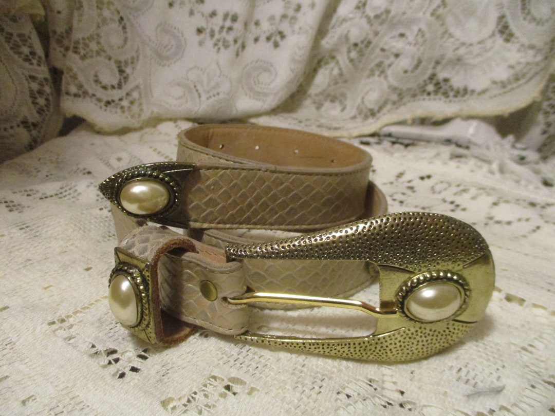 Leatherock Snakeskin Embossed Belt With Faux Pearl  display picture 1