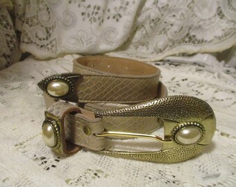 Leatherock Snakeskin Embossed Belt With Faux Pearl 