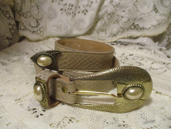 Leatherock Snakeskin Embossed Belt With Faux Pearl 