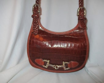 Borsa a tracolla vintage in pelle goffrata Brighton Coccodrillo