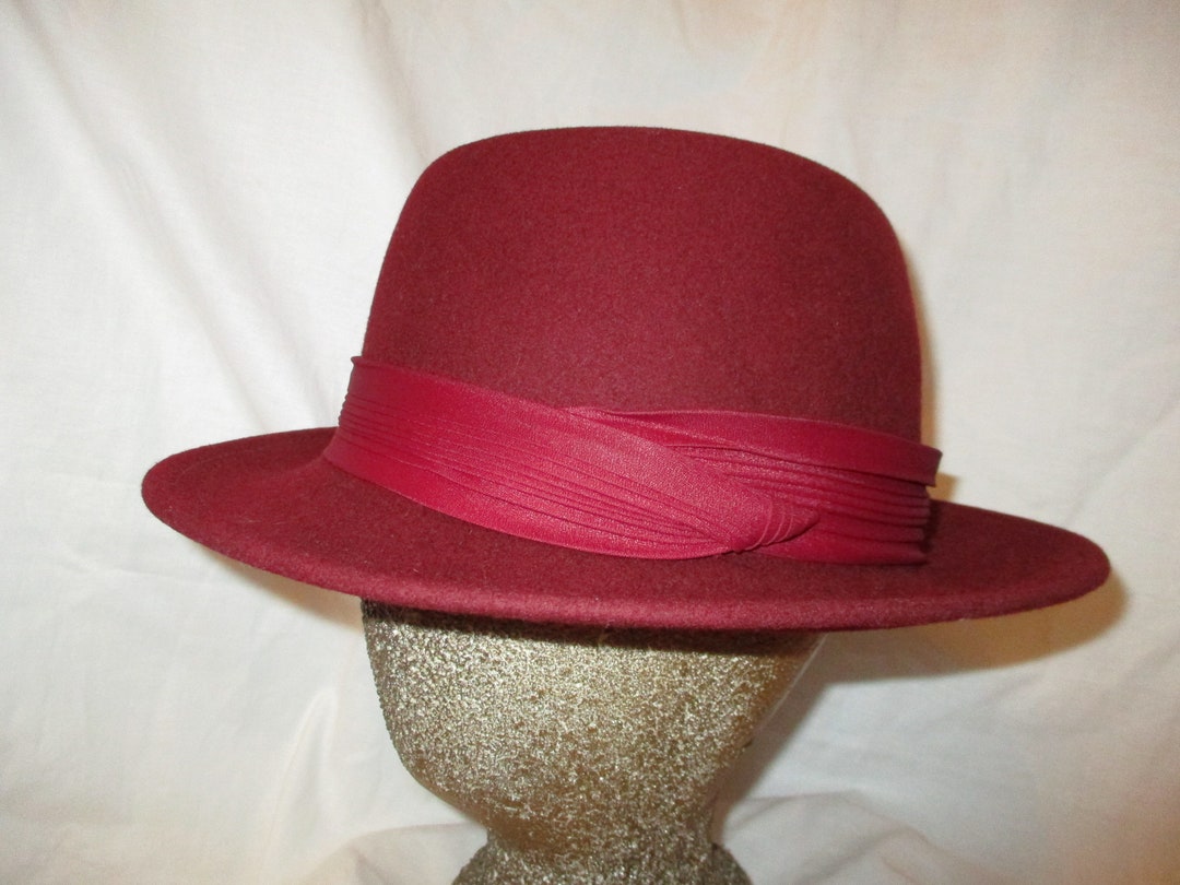 Geo W Bollman Burgundy Wool Felt Fedora - Etsy display picture 1