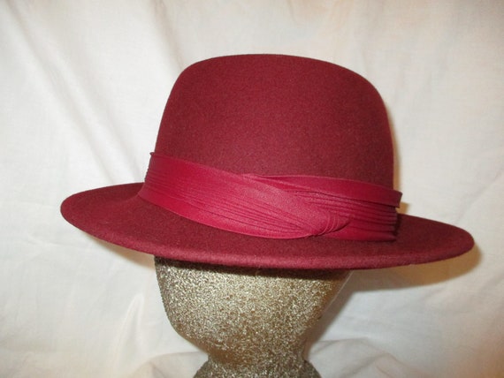 Geo W Bollman Burgundy Wool Felt Fedora - Etsy display picture 3