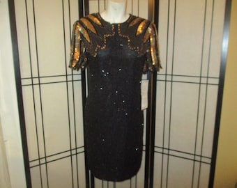 D'Albert Ltd beaded sequin silk cocktail dress