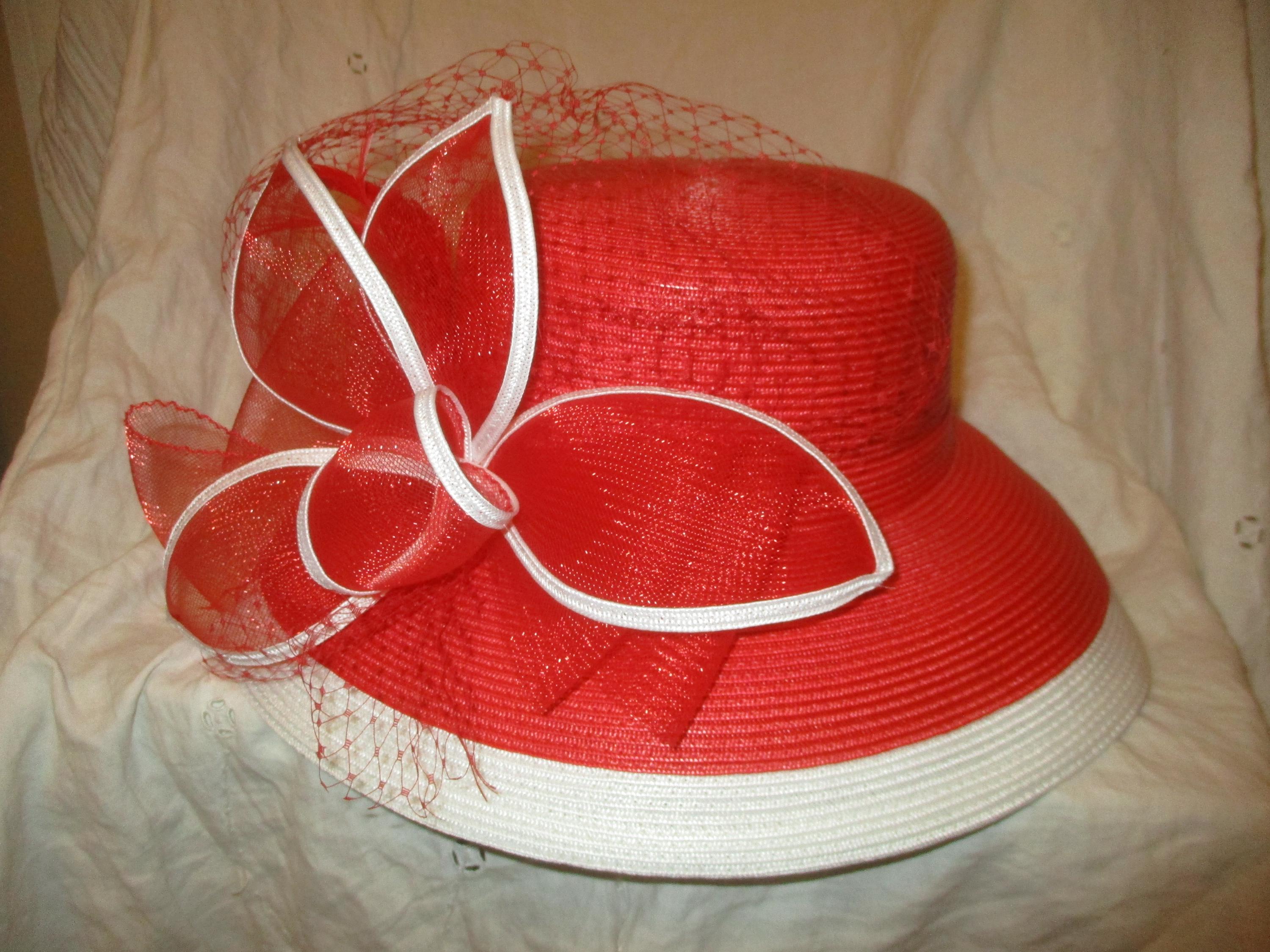 Beautiful Red Lacquered Straw Church Dress Hat Red Woven Women main image 4