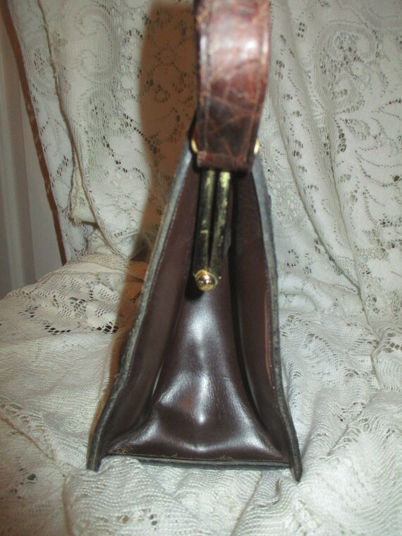 Lesco croc embossed studded patchwork satchel - image 7