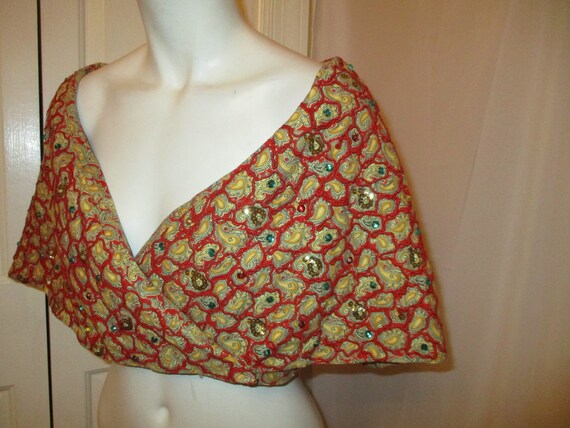 Antique handmade shawl/vest with rhinestones & se… - image 2