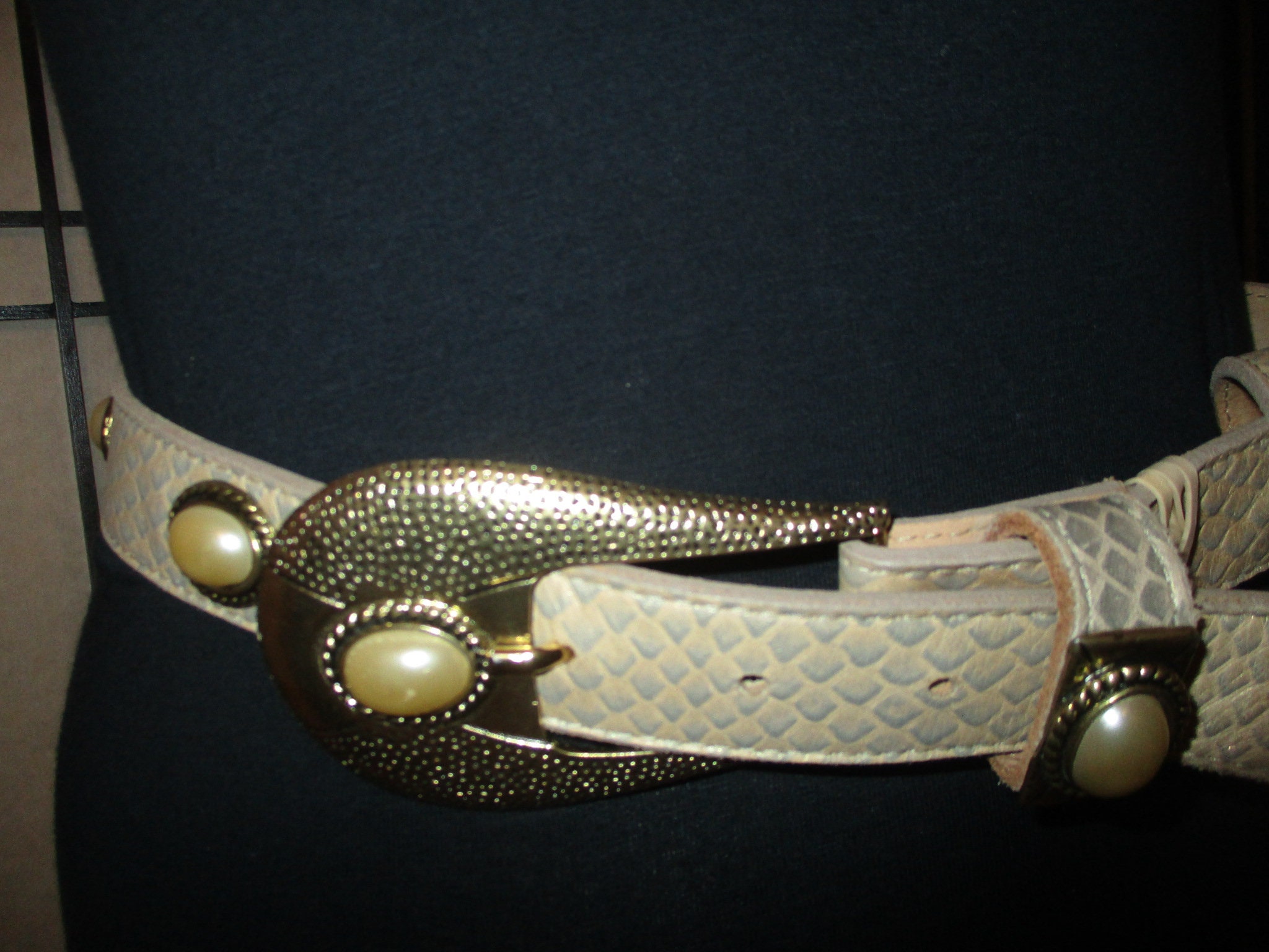 Vintage Leatherock Snakeskin Belt Leatherock Snakeskin Embossed Belt With Faux Pearl  main image 2