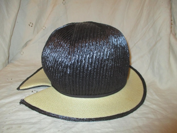 Kutz vintage navy and natural straw cloche hat - image 10