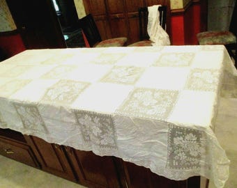 vintage embroidered rectangle linen table cloth