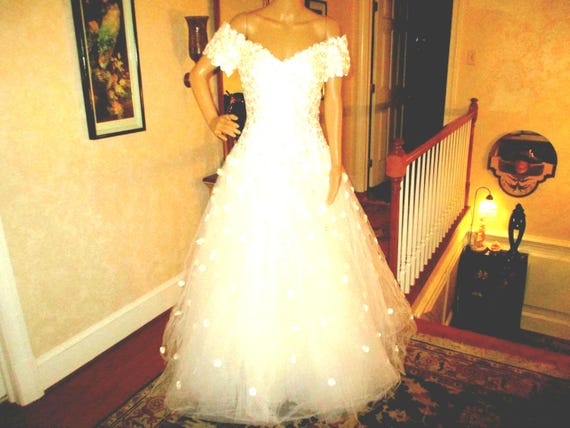 Jim Hjelm Tiffanys Lace Sweetheart Off Shoulder Bridal Gown with Full Tulle Skirt