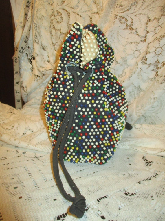 antique beaded drawstring pouch/bag/wristlet - image 4