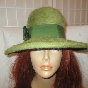 Merrimac Merrona Womens Vintage Felted Green Fur Hat Fascinator 1960s Church Hat Green church hat - Gem main image 2