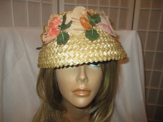 Vintage La Vogue Straw Bucket Hat With Silk Flowers - Etsy display picture 1