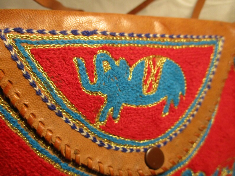 elephant embroidered leather shoulder bagclutch