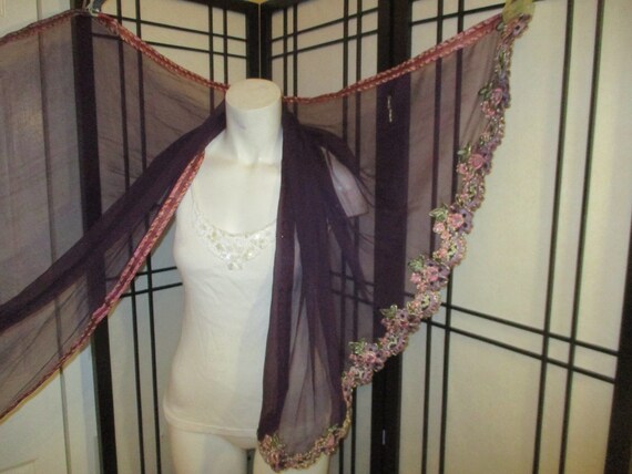 huge sheer silk crepe embroidered wrap - image 7