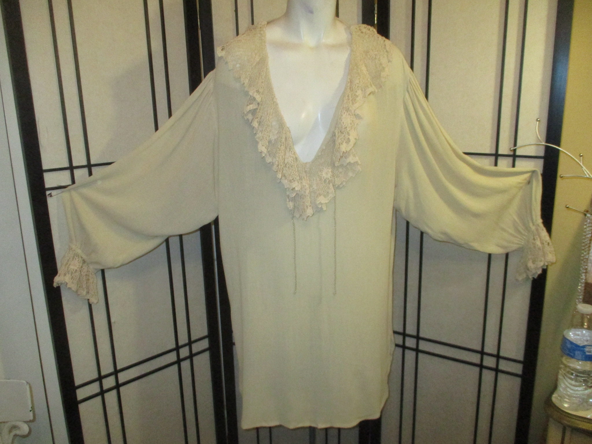 Buy Carole Little Oversize Ruffled Lace Trim Low Cut Tunic Online