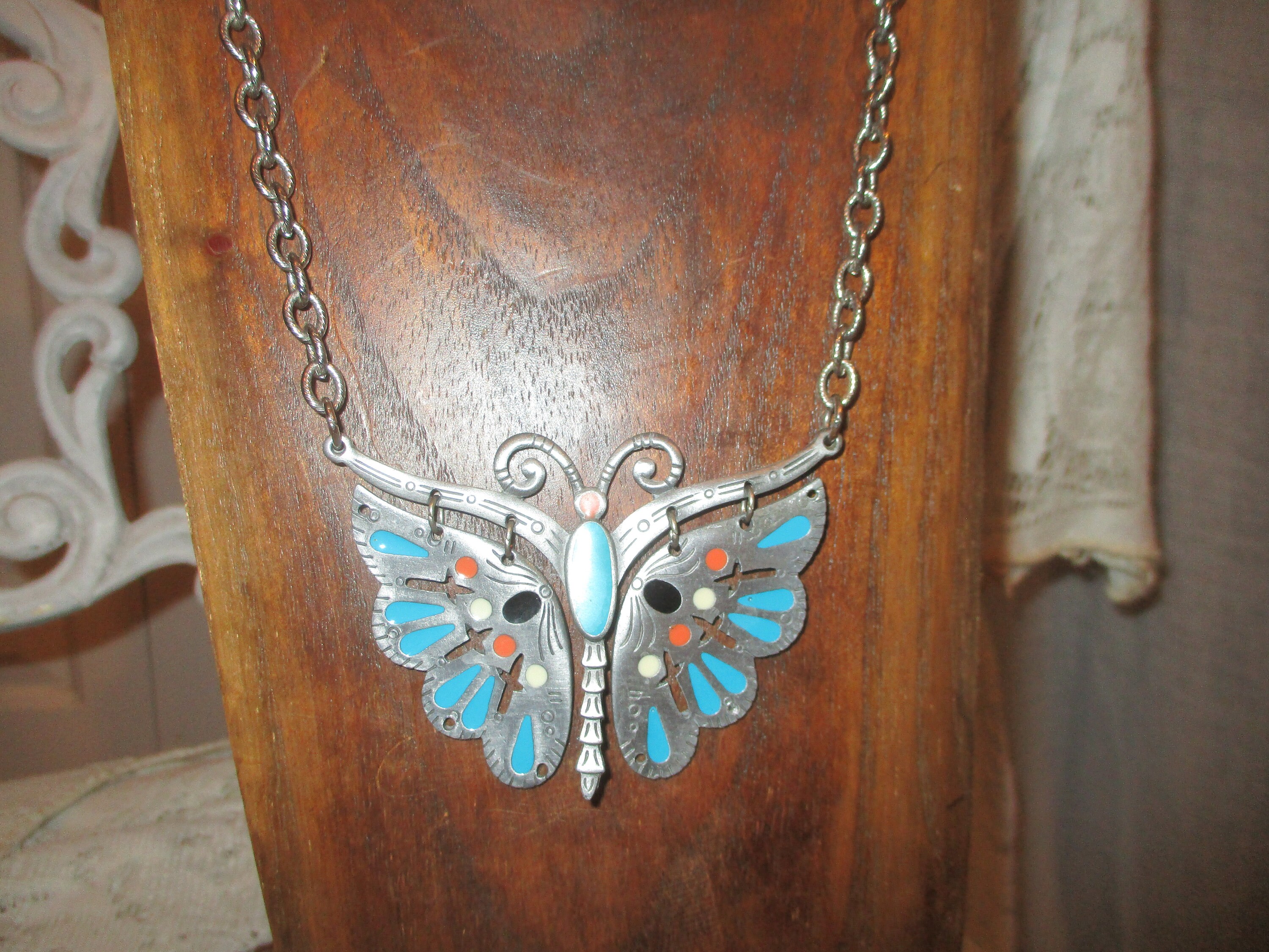 Enamel butterfly necklace deals