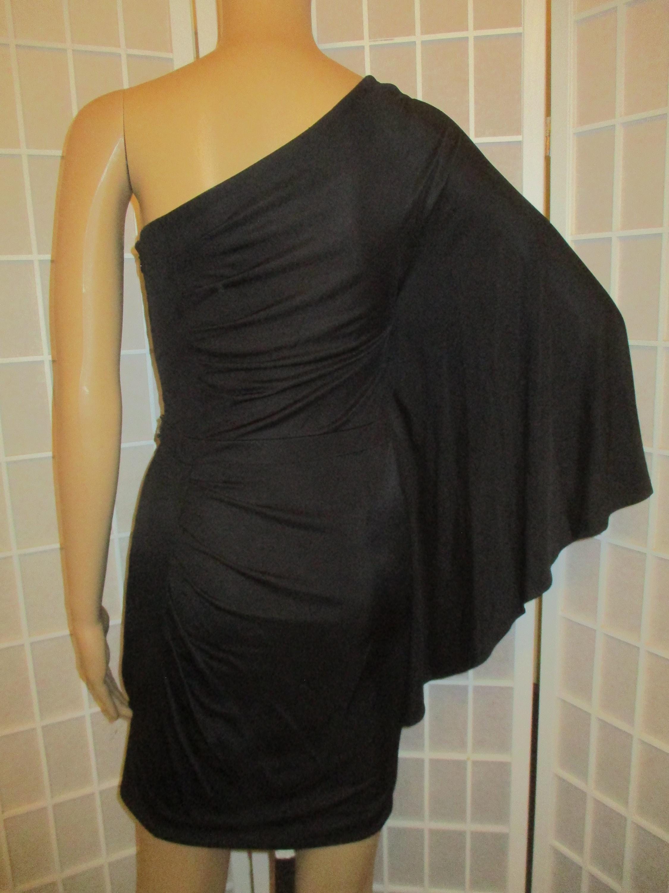 cache black dress one shoulder Vintage Cache black one shoulder bodycon dress