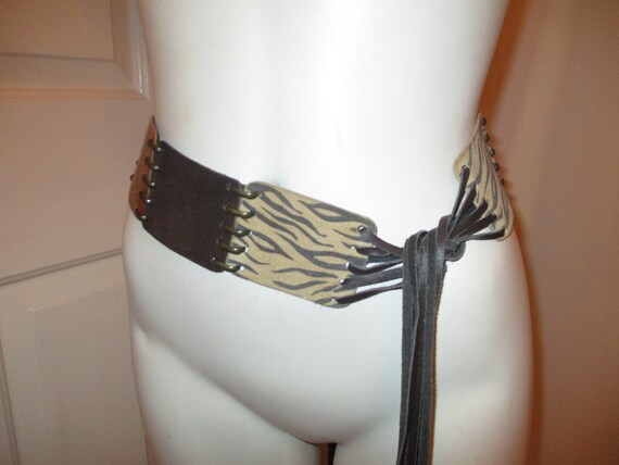 fringed leather patch belt - image 3