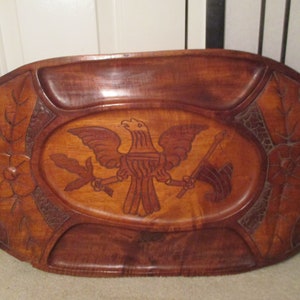 antique Americana hand carved wood tray with eagle