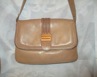 vintage Coblentz tan leather 3 compartment expandable shoulder bag/satchel
