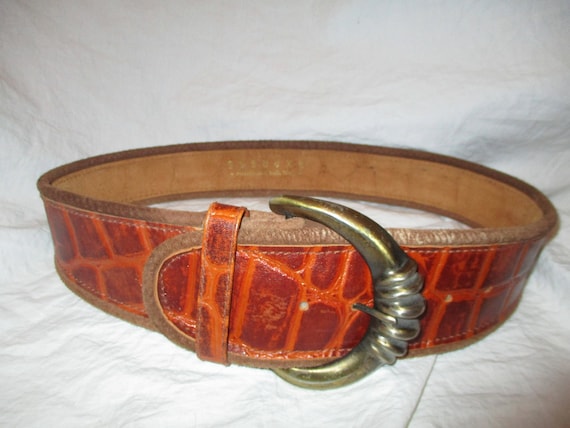 Campagnie International Express Croc Embossed Leather Belt  display picture 2