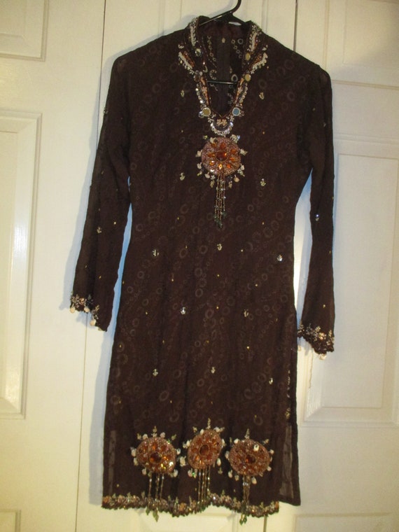 beaded silk Indian tunic - image 1